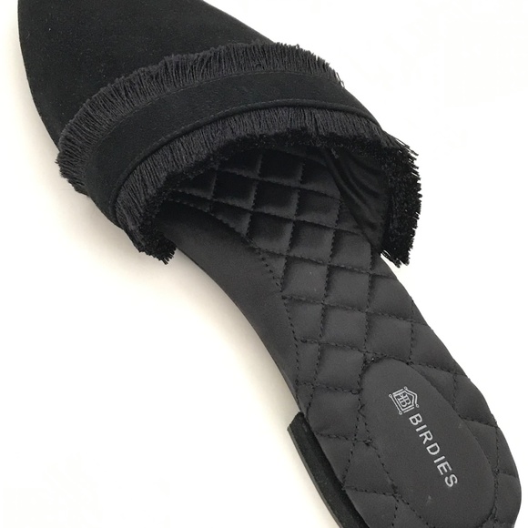 BIRDIES The Ani Black Fringe Suede Slippers Slip On Slide Mule Women’s Size 9.5 - Picture 11 of 16